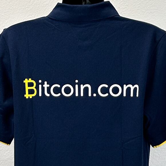 Bitcoin Polo T Shirt Mens L Large Blue Cryptocurrency BTC Officially Licensed - Picture 5 of 9